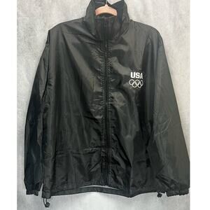 Vintage USA Olympics Mens Spell Out Full Zip Windbreaker Jacket Black Size XL